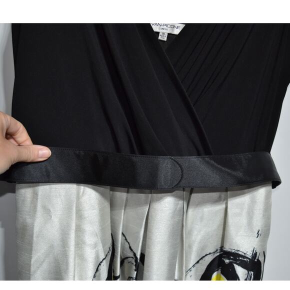 Evan-Picone Black Cream & Yellow Sleeveless Formal Dress Size 16 - Picture 5 of 12